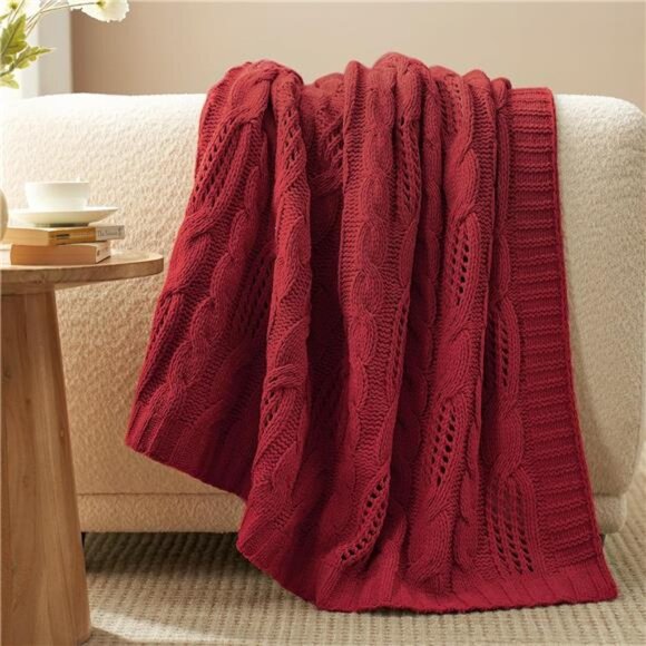 chunky knit throw blanket soft chenille cable knit cozy couch sofa decorative th - Picture 2 of 7